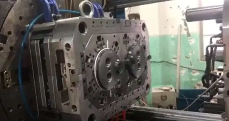 2K mold mounted in an injection molding machine
