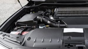 the front engine compartment with plastic housings, frames and components