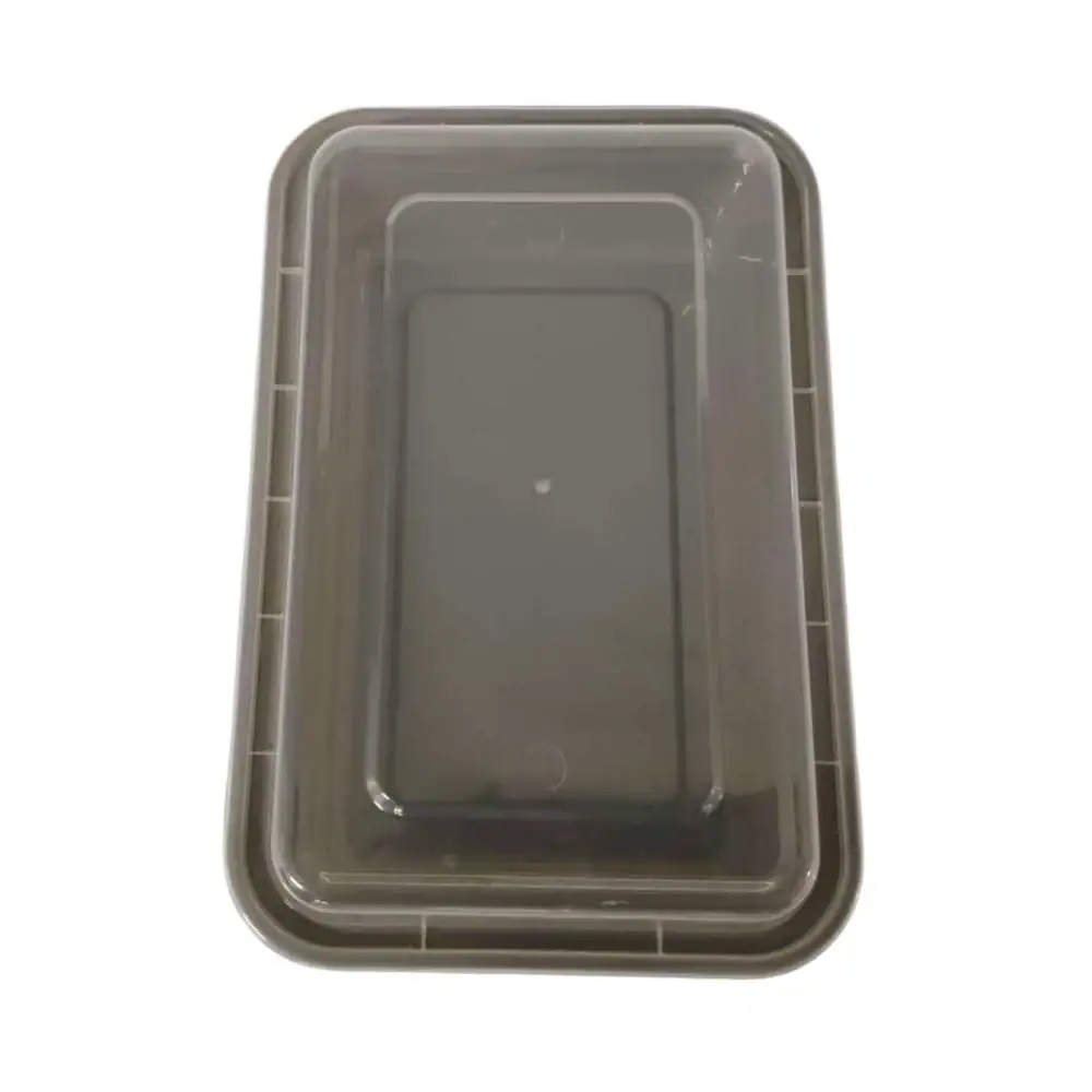 Reusable plastic food storage container for kitchen organization.