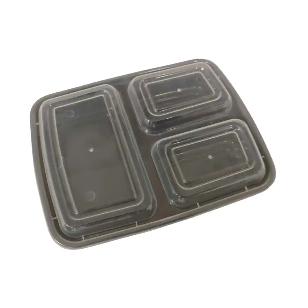 Food storage container with multiple compartments for meal prep.