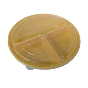 Round yellow plastic food storage container with divided compartments, ideal for meal prep and portion control.