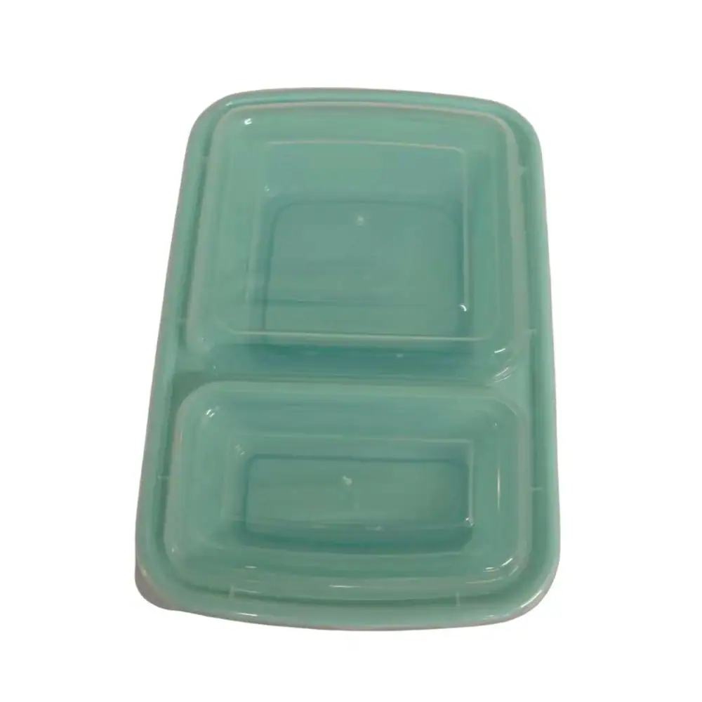 Clear glass food storage container with two compartments, ideal for meal prep and organization. Durable, microwave-safe, and perfect for keeping food fresh.