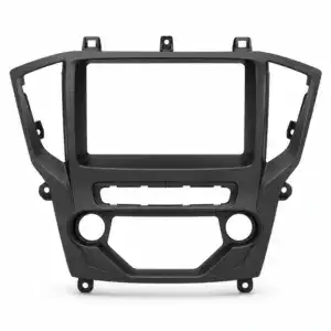 Injection mold for automotive center control panel, designed for precise fit and durability in vehicle dashboards.