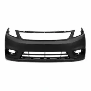 Automotive front bumper injection mold, black plastic, designed for manufacturing vehicle front bumpers, with detailed cavity and mold features.