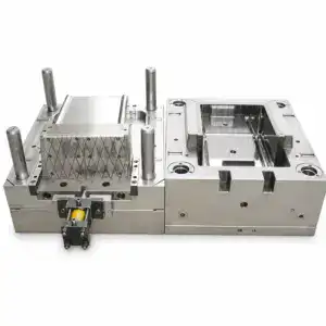High-precision industrial mold used in manufacturing processes, featuring metal components and detailed cavity design for quality production.