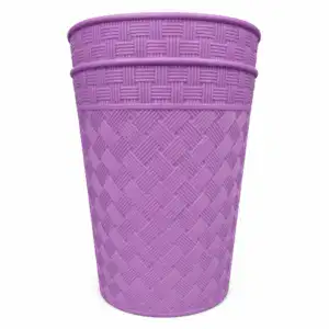 Purple woven pattern plastic basket with intricate textured design, ideal for storage and organization.