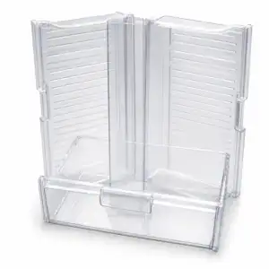 Clear refrigerator drawer with ribbed panel design, ideal for organizing freezer or fridge compartments.