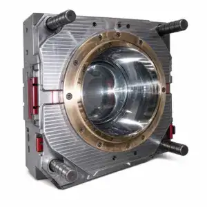 High-precision deep circular refrigerator liner injection mould with metallic finish and robust construction for industrial refrigeration applications.