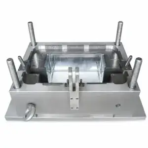 High-precision metal mold used in industrial manufacturing processes, featuring a sturdy metal frame and detailed components for accurate shaping.