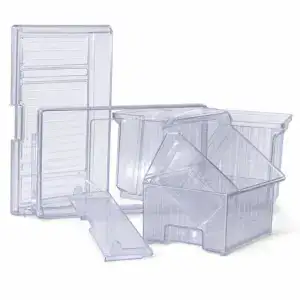 Set of clear textured refrigerator crisper moulds for food storage and organization, designed for optimal freshness and easy cleaning.