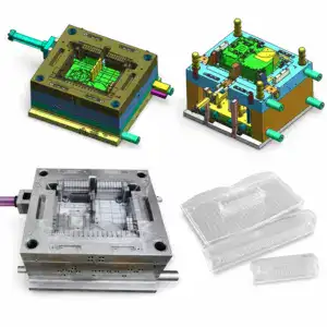 Images of various refrigerator mould systems, including detailed plastic and metal parts used for shelf and tray manufacturing.