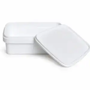 White rectangular plastic storage containers with lids, ideal for food storage and organization.