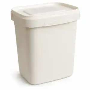 White tall rectangular container mold with thin walls, suitable for industrial or commercial use, featuring a secure lid for storage.