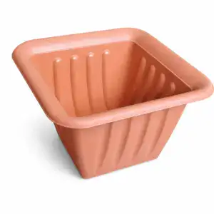 Square vertical-fluted planter mould in terracotta color, ideal for creating decorative plant containers with a modern design.