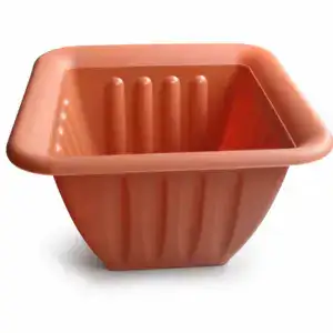 Terracotta plant pot with vertical ridges, square shape, and smooth edges, ideal for indoor or outdoor gardening.